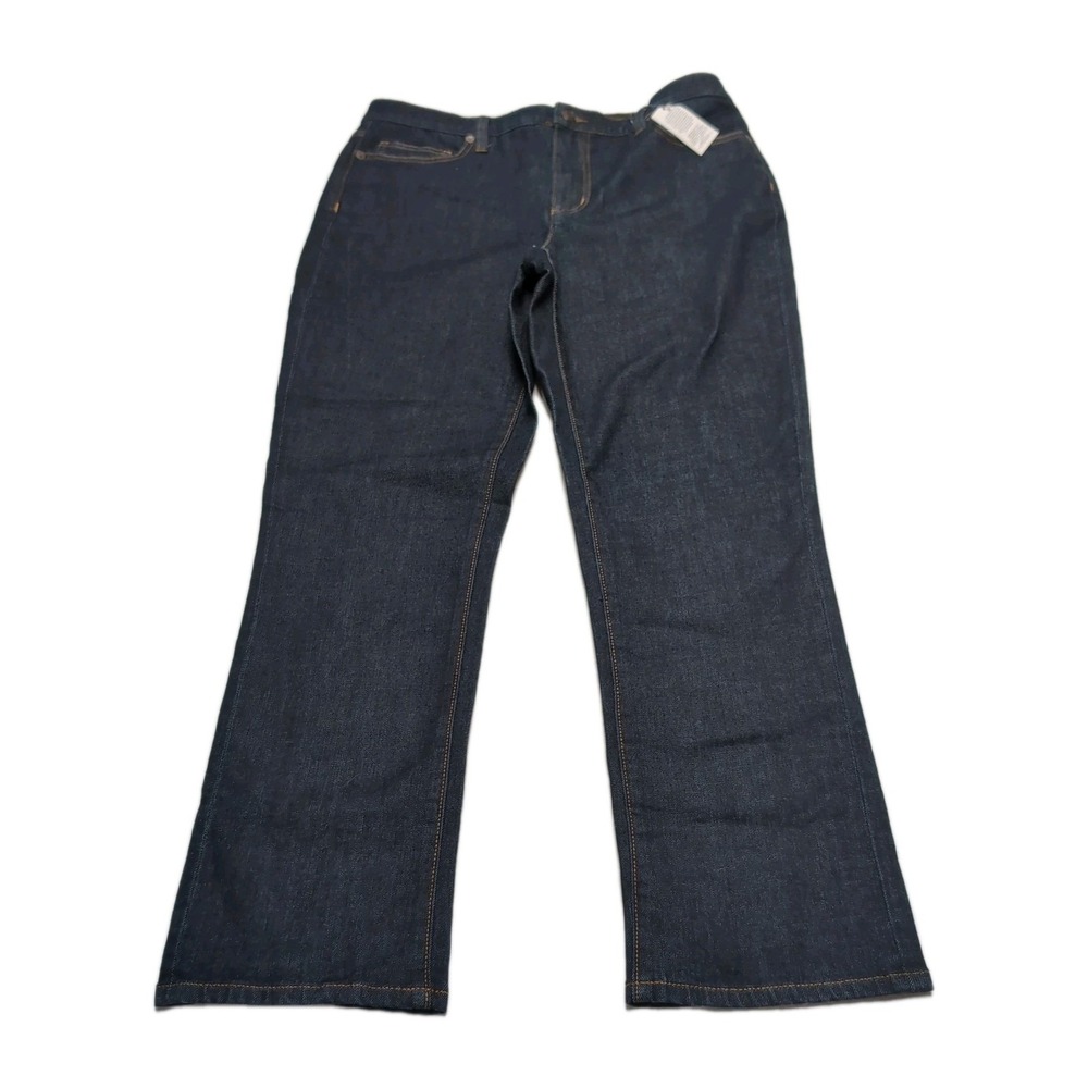 Lands' End High Rise Straight Jeans Size 12 Petite Dark Wash Indigo Stretch NEW - Picture 3 of 16